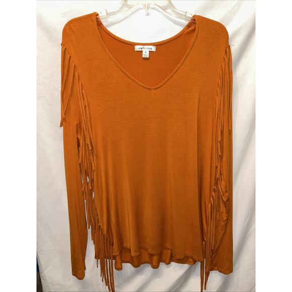 John Paul Richard Women's XL Tunic Sweater Orange Fringe Western Artistic Boho - Picture 1 of 9
